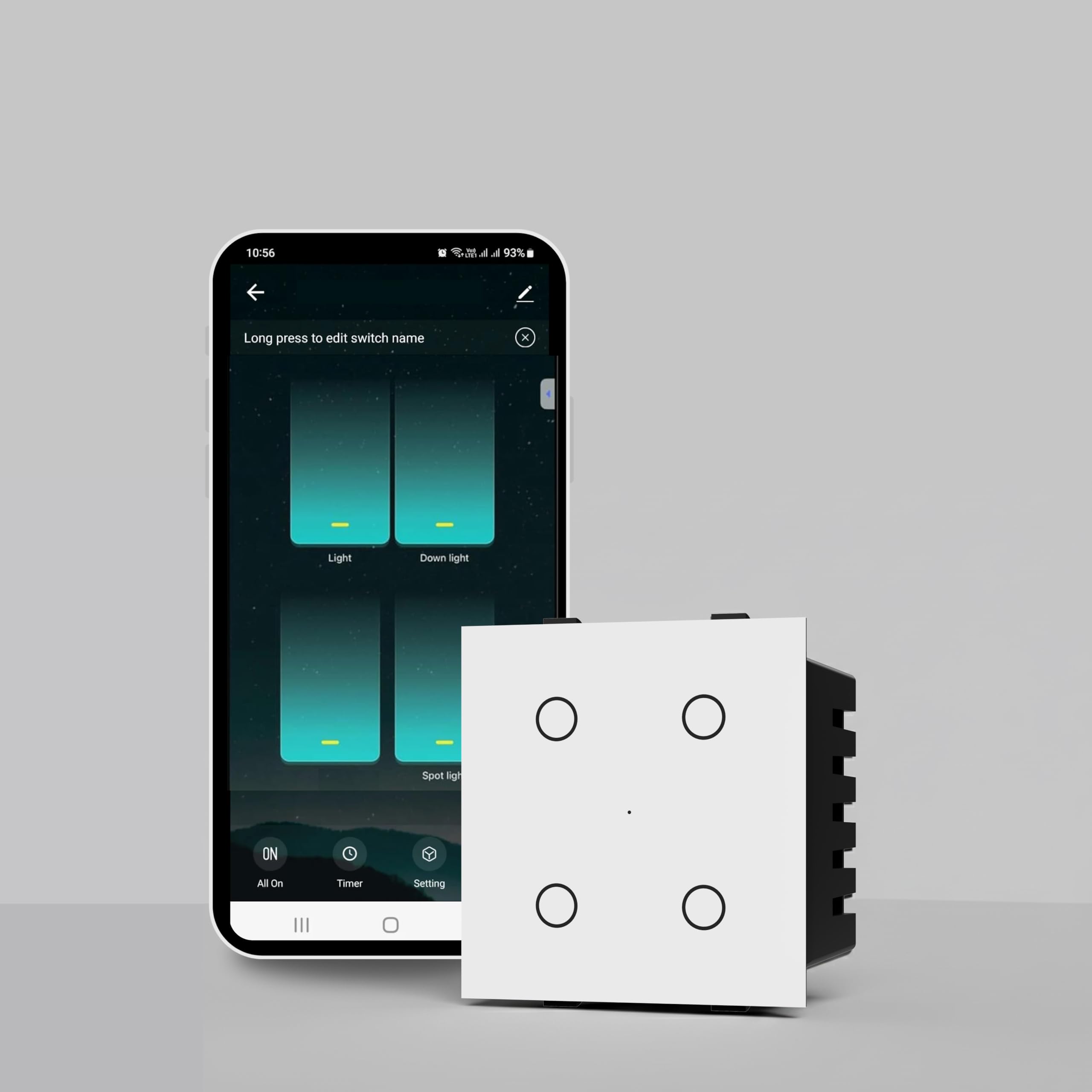 AZIOT SMART MODULAR 4 GANG TOUCH SWITCH (6 amps each) - GLASS (Not Acrylic): Elevate Your Home with Effortless Control (Fits in Anchor Roma Classic and similar plates) Home Automation, White