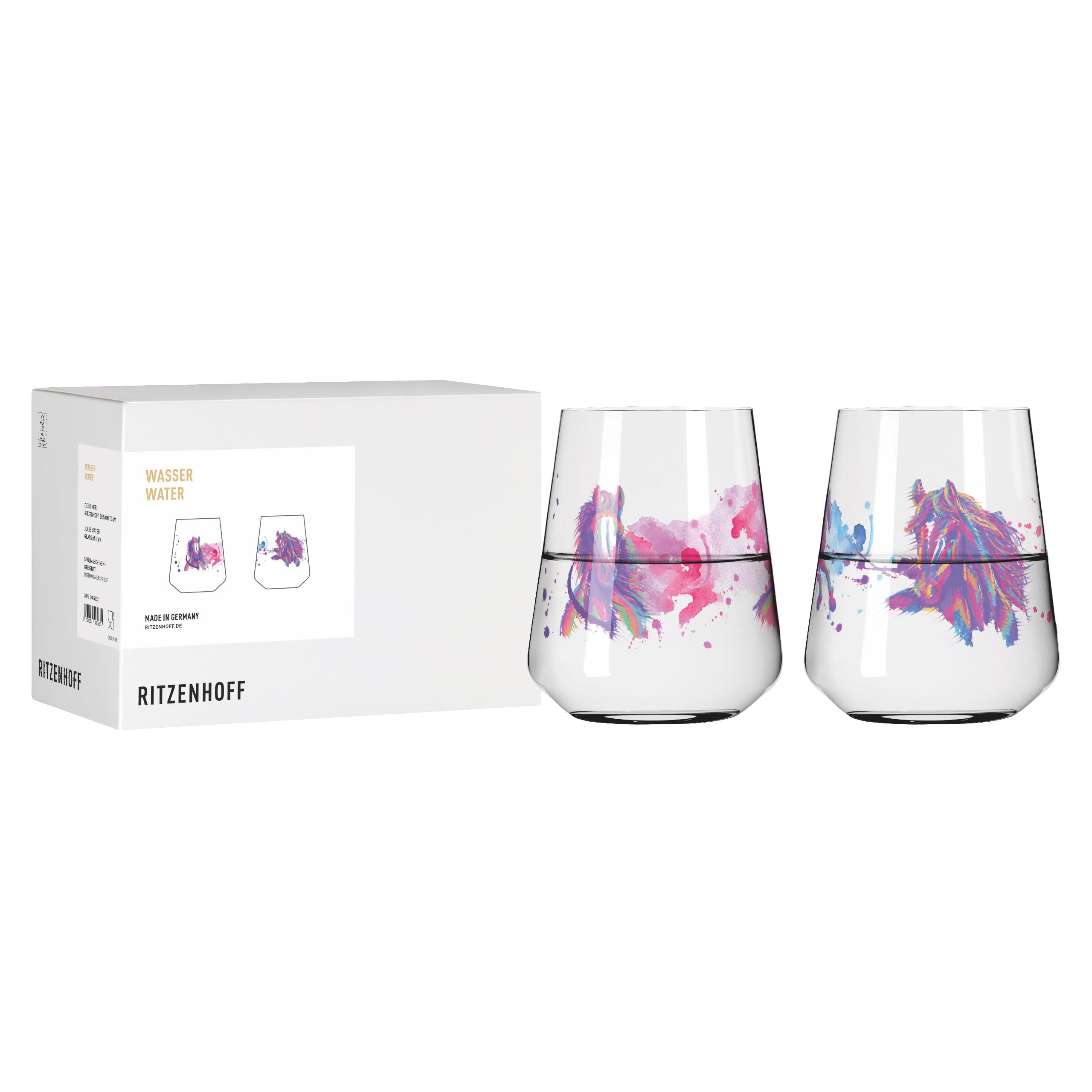 RITZENHOFF Reitgold Series 8086003 Set of 2 Universal Glasses 500 ml with Horse Head Design, Multi-Colour, Made in Germany