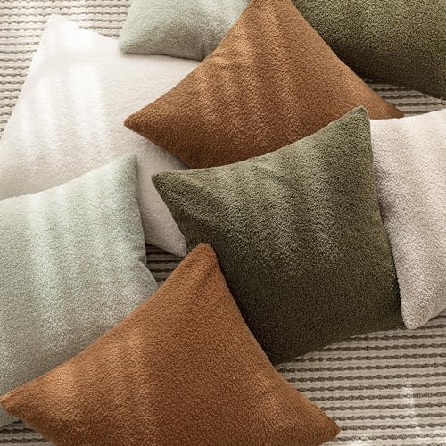 Image of Foindtower Pack of 2, Curly Faux Fur Decorative Throw Pillow Covers Soft Plush Cushion Case with Zipper Cozy Boho Lumbar Pillowcase for Home Living Room Couch Bed Sofa 12 x 20 Inch, Moss Green