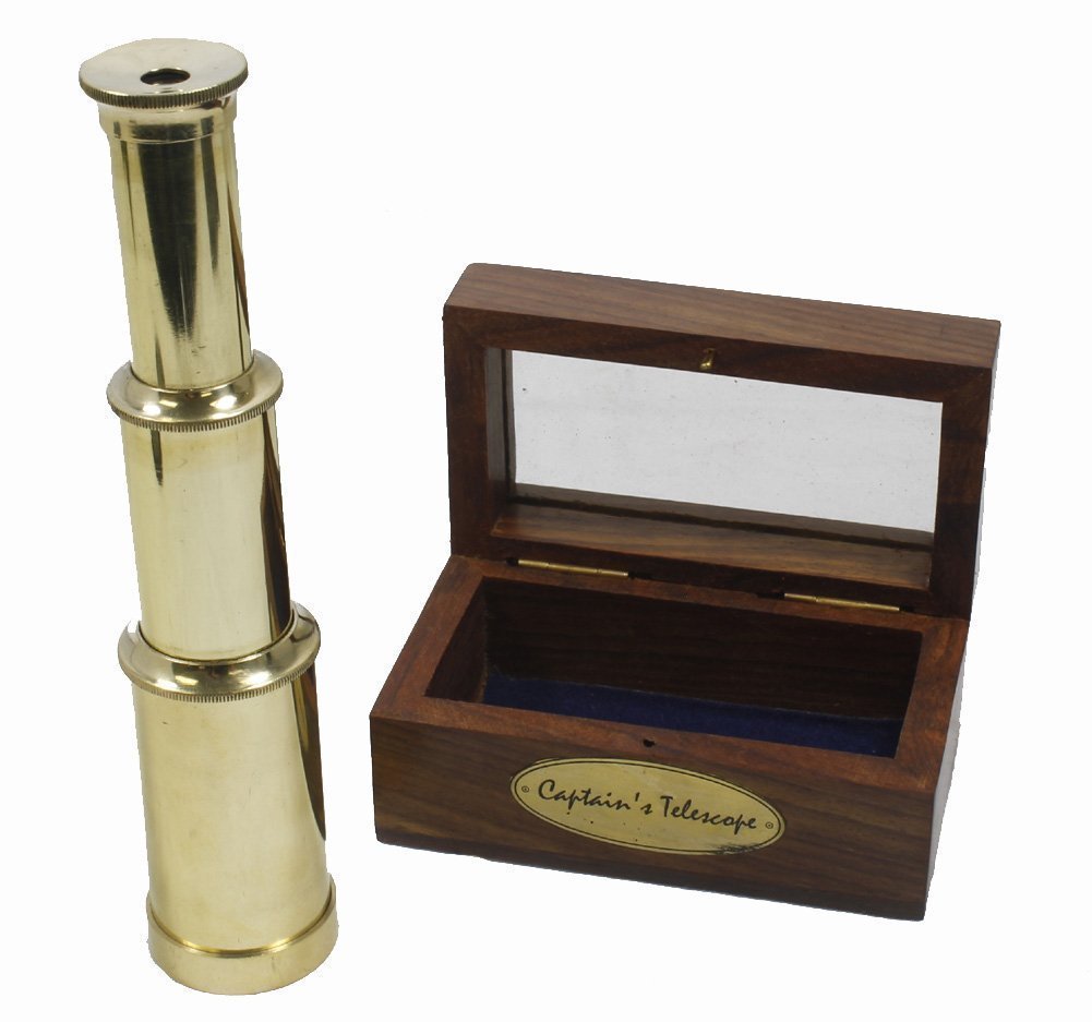 THOR INSTRUMENTS(with device) 6" Handheld Brass Telescope With Wooden Box - Pirate Navigation