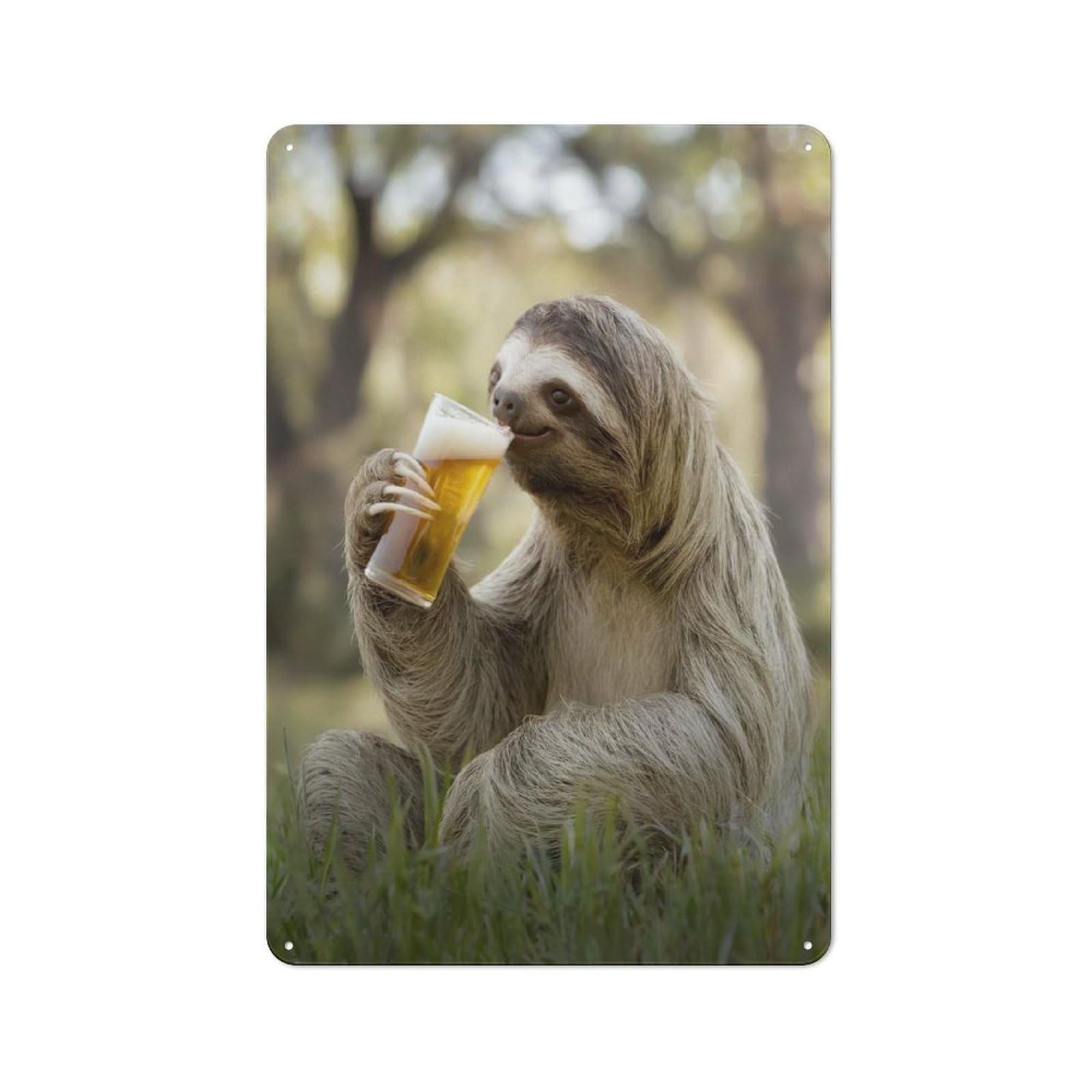 Junmoney Style-12 Sloth Sipping A Beer Decorative Tin Sign 30X20cm, Country Country Wall Plaque For Dining Room, Cafe, Entryway Or Family Room