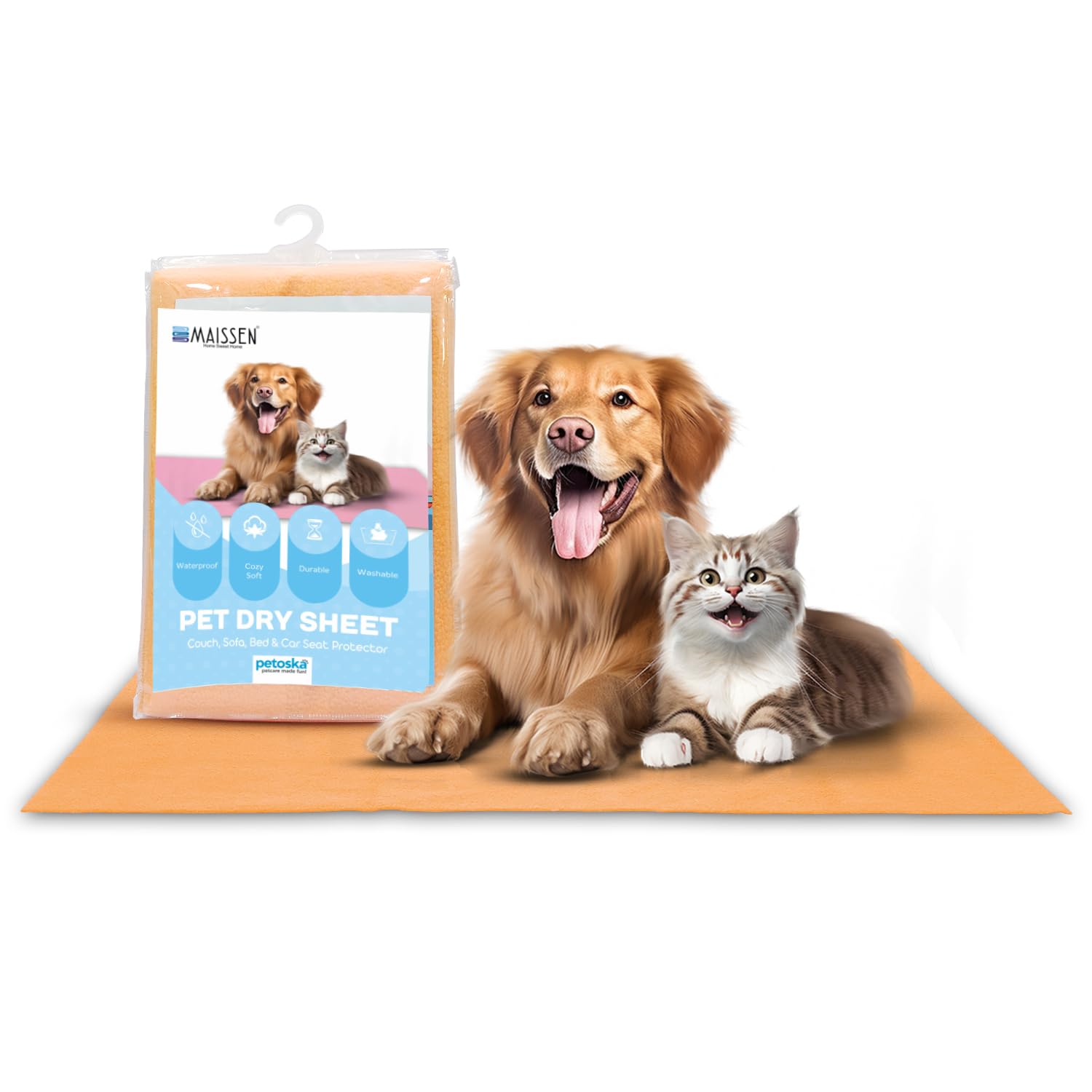 Maissen Pet Dry Sheet Medium- Orange | Size-100Cm X 70Cm | for All Pets | Waterproof Reusable Pee Pads for Dogs | Cat Mat | Washable Pet Dry Sheet | Training Pads for Dogs | Odor Remover | Quick Dry (B08QMJJX41) Amazon Price History, Amazon Price Tracker