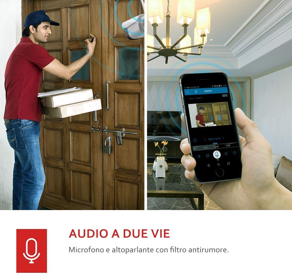 Telecamera WiFi di sorveglianza da esterno HD 1080p 2.4GHz con visione notturna e audio bidirezionale IP66 Impermeabile Telec. IP esterna/interna Intercettazione movimenti Zoom manuale IOS/Android