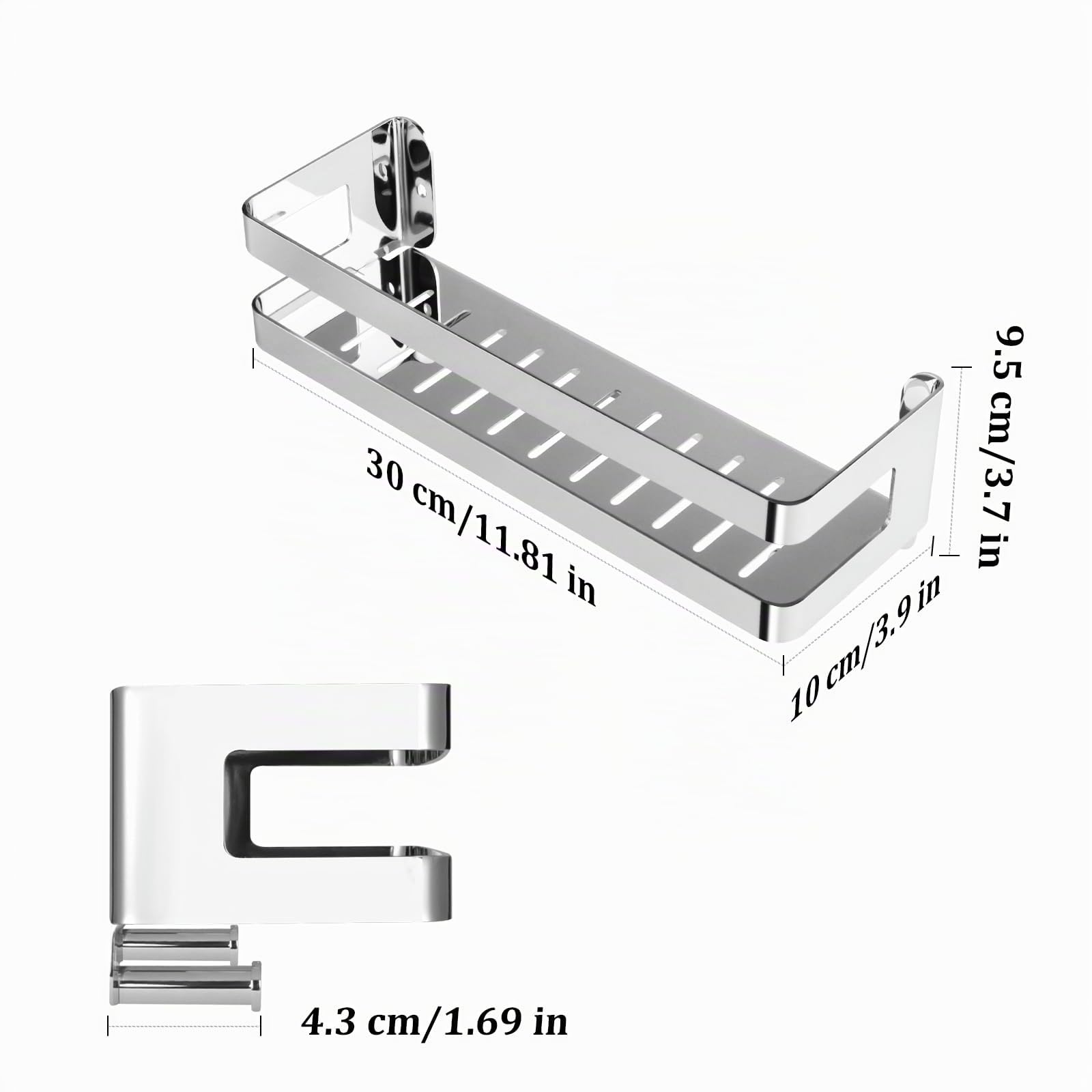 Duschablage Edelstahl Badezimmer Organizer, Duschregal mit Haken für Shampoo und Duschgel (Silber) (30cm)
