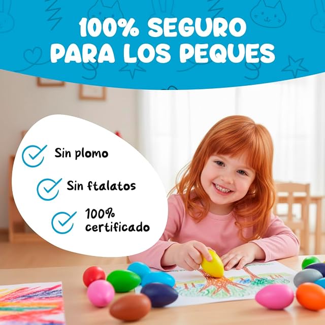 Foto 7 de 7 de Crayones Forma Huevo con Agarre de Palma, 12 Piezas, No Tóxicos y Lavables