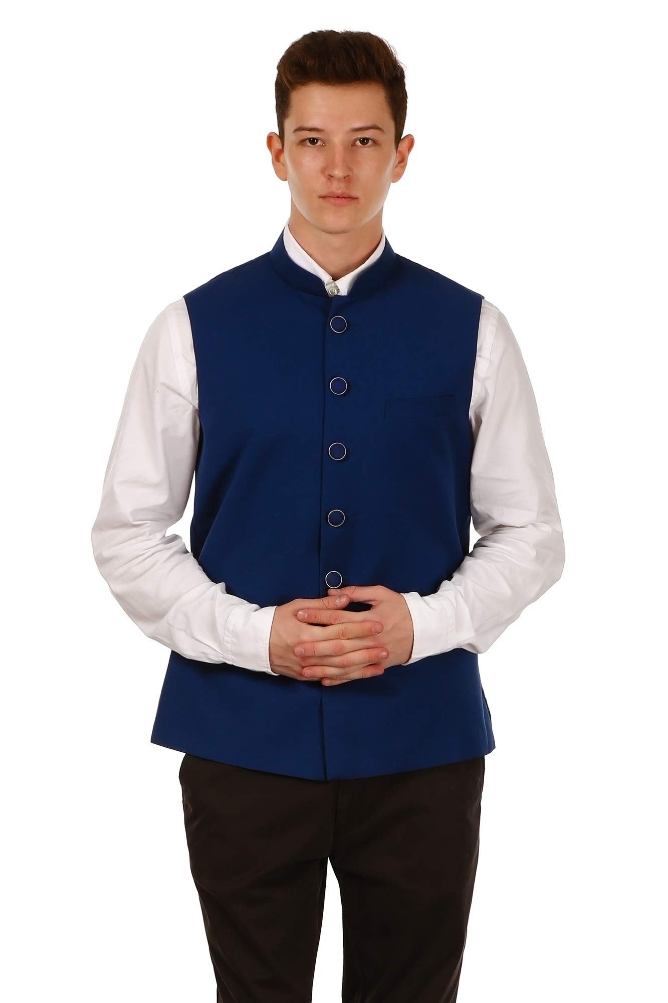 shri ram & sons Men's Solid Blue Waistcoat/Ethnic Jacket-picture-10