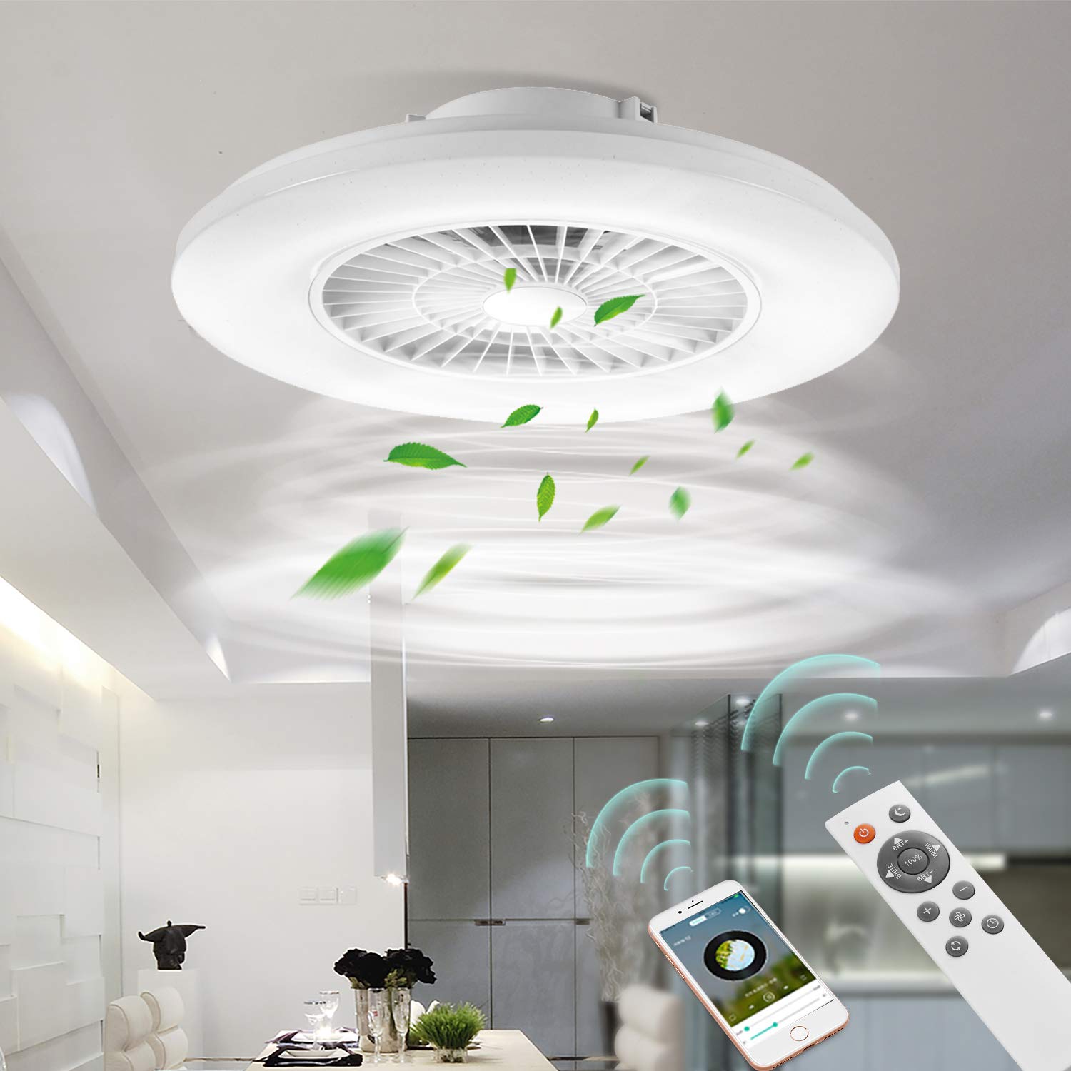 BKZO Smart LED Ceiling Light with Fan, Ceiling Fan Lights 24 Levels