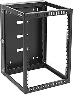 NavePoint 15U Hinged Open Frame Wall-Mount Network Rack, 4-Post 24 Inch Depth, Rear Swing Frame, Easy Rear Access to Equipment and Cable Management, Holds Network Servers and AV Equipment