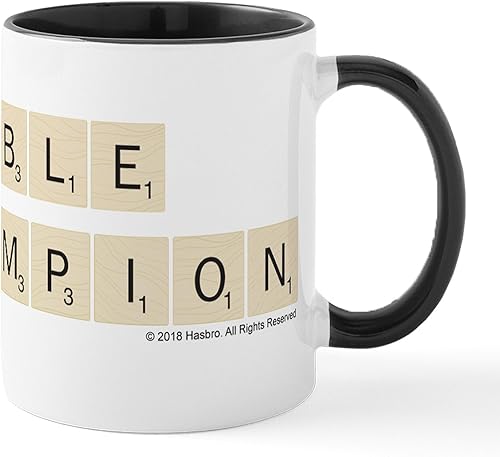 CafePress Scrabble Champion - Taza de café de cerámica (11.0 fl oz) 2-Blanco/Negro Interior - Scrabble Champion,Blanco - Logo,Blanco - Logo