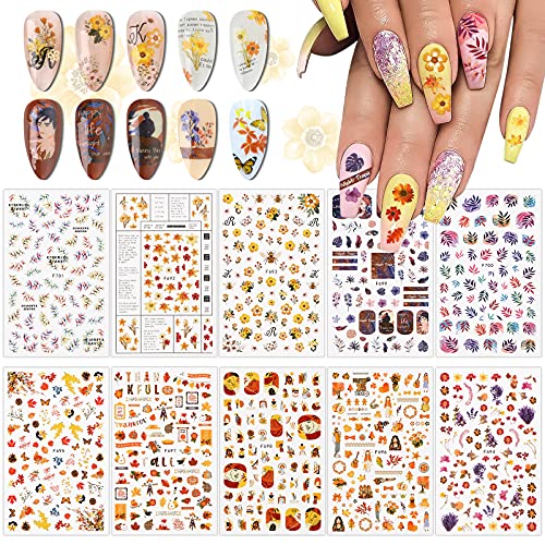 EBANKU 10 Blätter Nagelsticker Herbst Ahornblätter Nail Art Sticker Thanksgiving Nagelaufkleber Nail Art Tattoo Nagel…