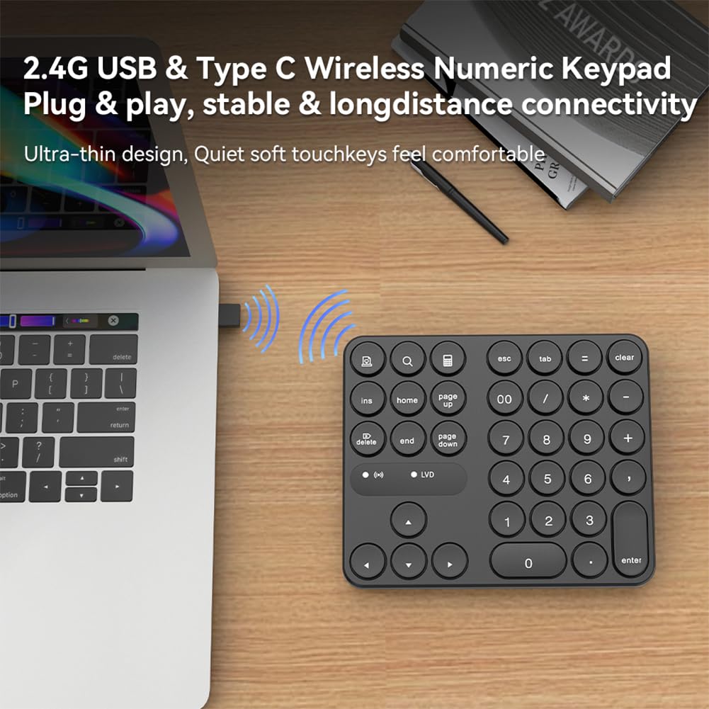 Mini Teclado numérico inalámbrico 35 Teclas USB-A USB-C para teclados de PC de Escritorio de computadora portátil