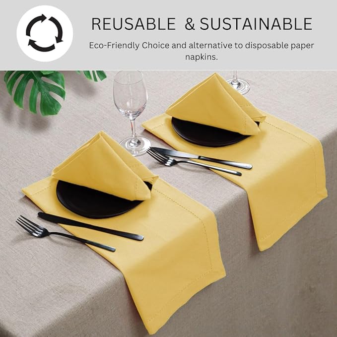 Servilletas de Tela 100% Algodón Hemstitch Set de 6 - 45x45 cm Amarillo miniatura 4