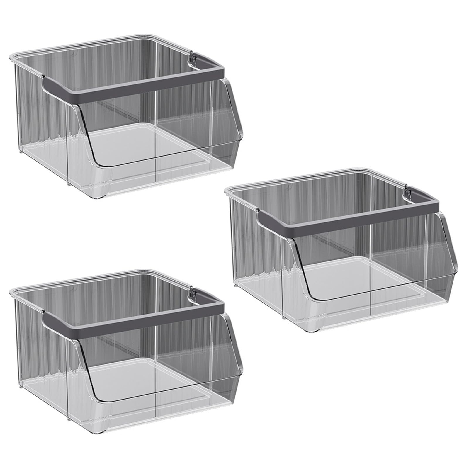 Avejjbaey Of 3 Space Saving Stackable Storage Bin for Closet Cabinet Shelf Desktop Organizers with Portable Handle Presentation Storage Box