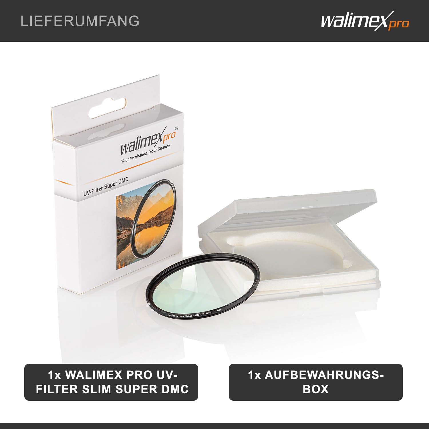 Walimex pro Filtro UV Slim Super DMC 62 mm – Filtro UV Filtro de Lente Slim Solo 2,5 mm, 16 x Super DMC de Recubrimiento, para protección de Objetivos y Colores Brillantes, con Caja