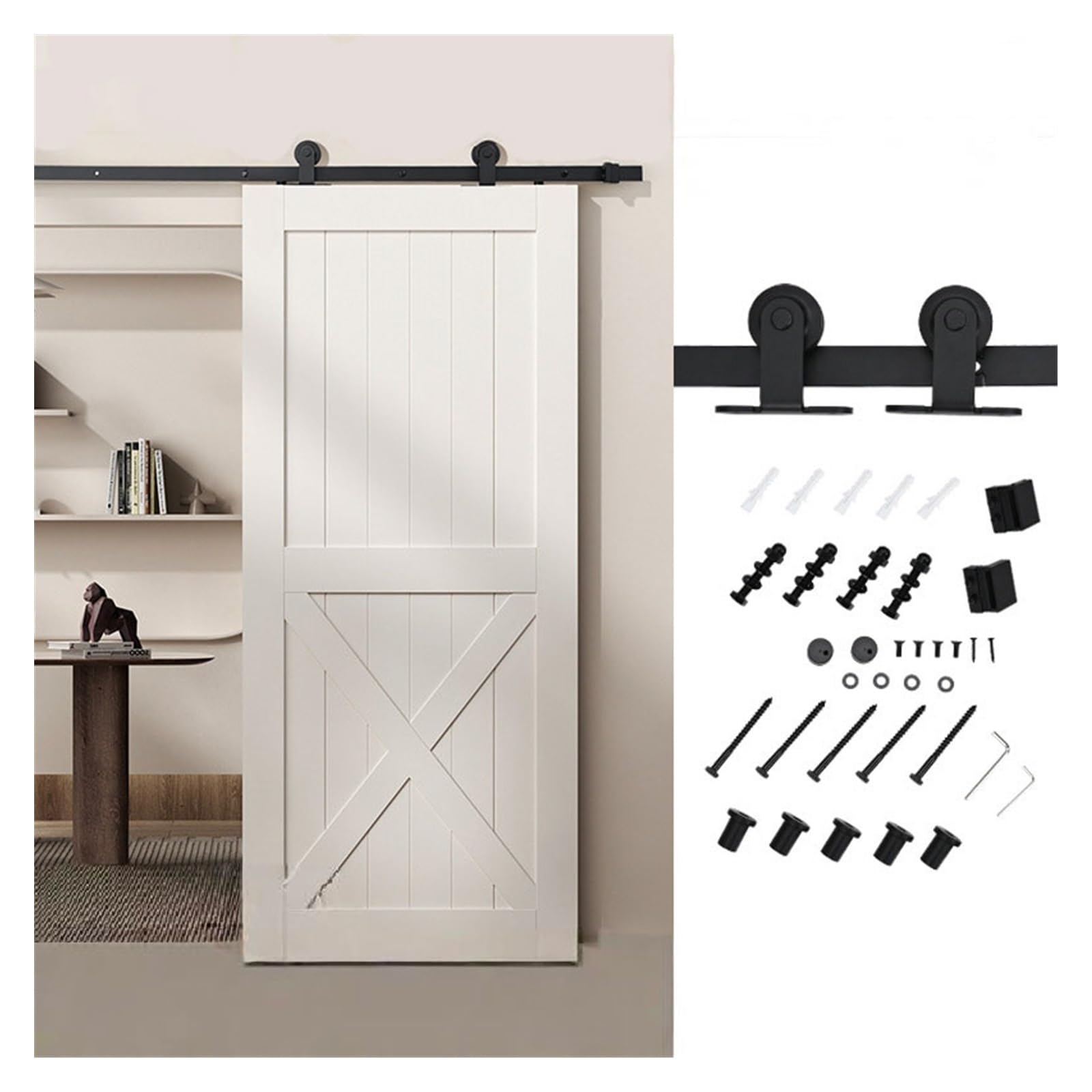 Kit quincaillerie porte de grange coulissante T | Rail porte 150 kg 1.83m