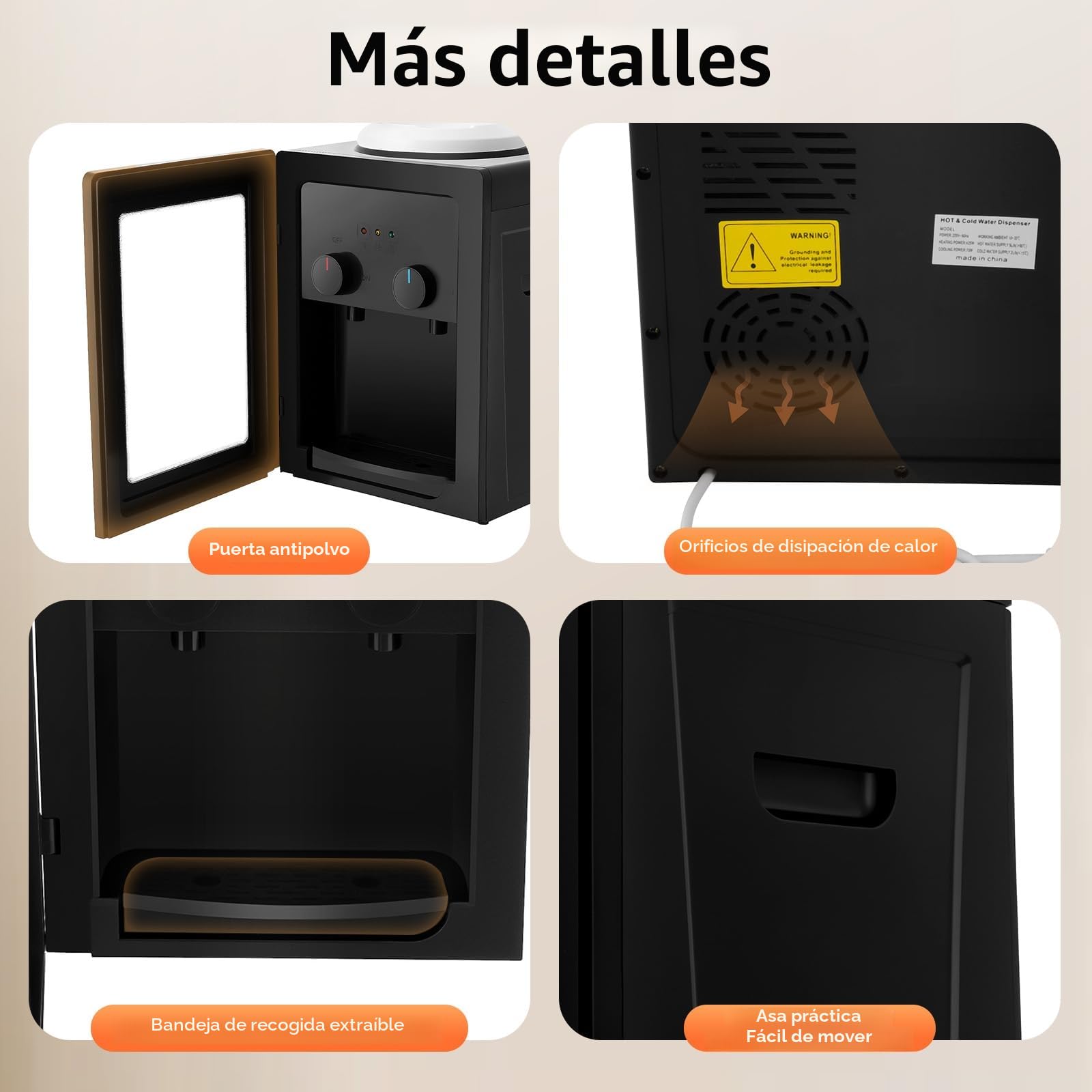 Dispensador de agua eléctrico, 550 W, 220 V, dispensador de bebidas, dispensador de agua de mesa, fuente fría y caliente para la oficina y el hogar, 27 x 23,5 x 37 cm
