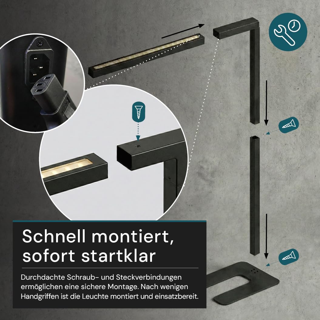 LUXULA Büro Stehleuchte LED Up/Down dimmbar Schwarz - Stehlampe Büro mit Touchsteuerung & Automatikdimmung, 45W 3500lm, 4000K Neutralweiß, UGR<16, CRI 98, Up/Down regelbar, 90° Abstrahlwinkel