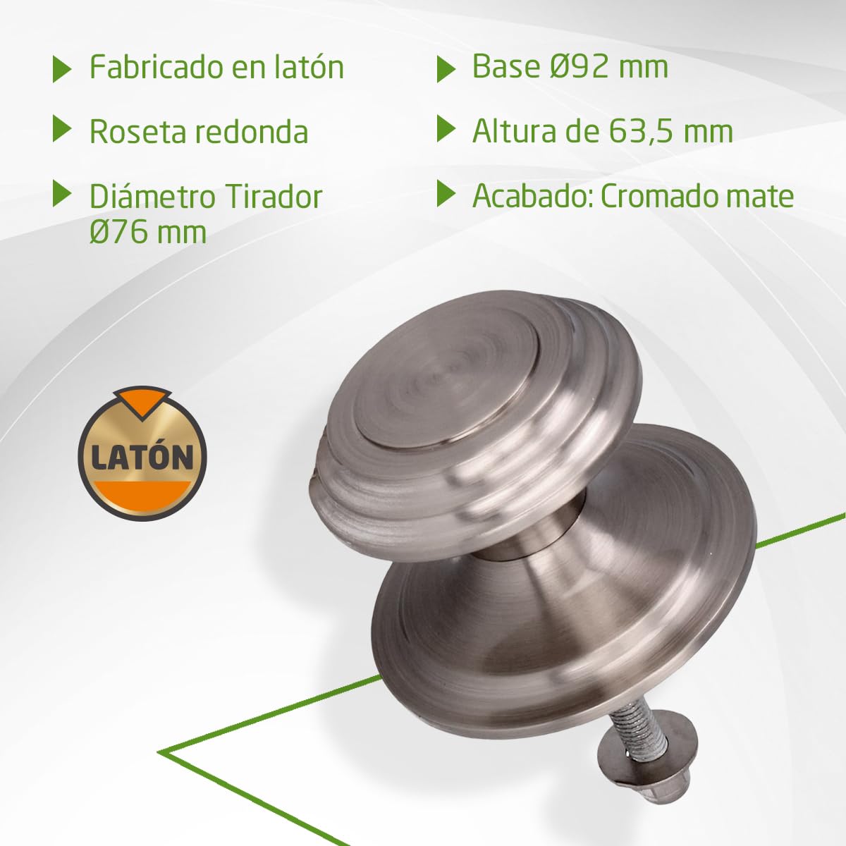 Amig - Pomo de Puerta - Fabricado en Latón - Tirador: Ø76 mm - Cromado mate -Macizo - Resistente al Frotamiento, Óxido y Corrosión