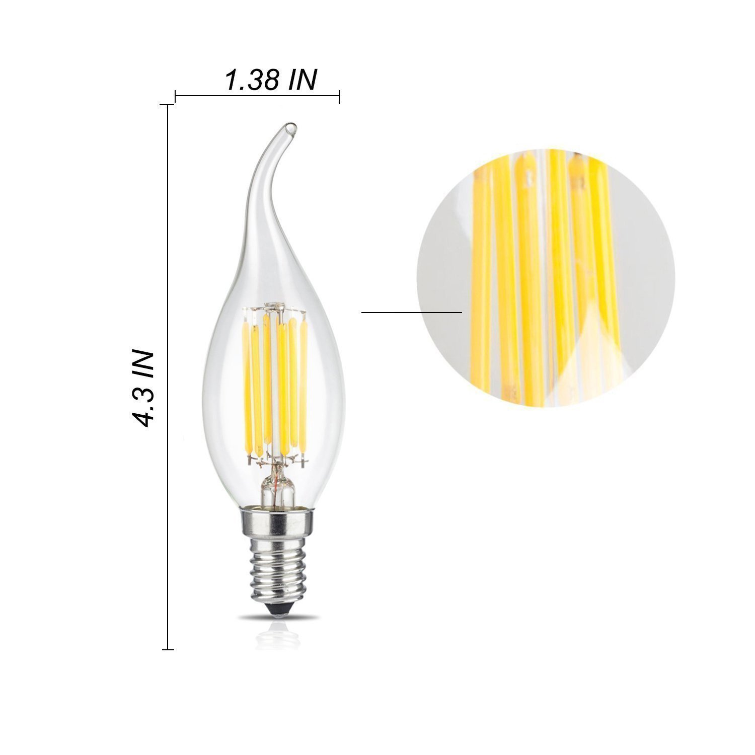 Ampoule à bougies LED Filament, 6W Vintage Antique Edison C35 E14 Forme à la flamme Bent Pointe Ampoule en verre transparent,60W Incandescent Equivalent,Blanc Chaud 2700K [Pack 9]