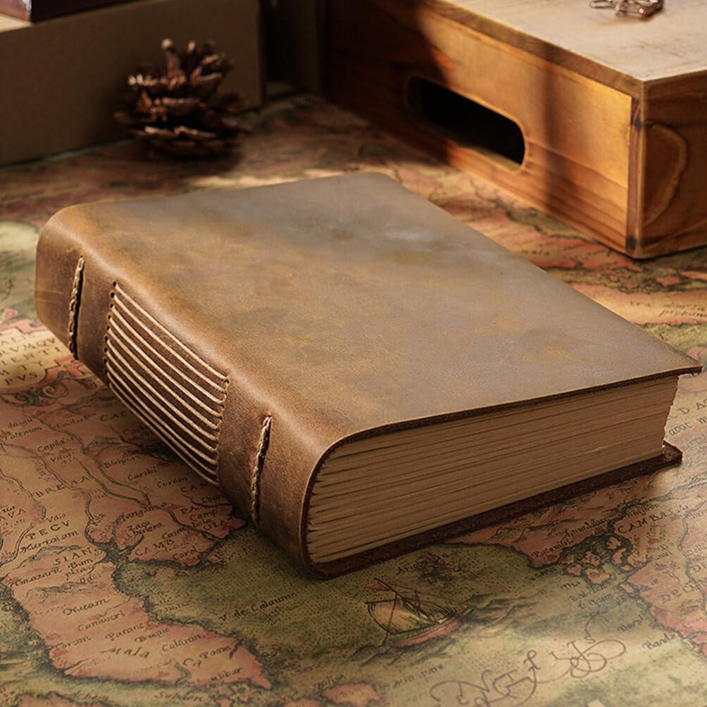 Vintage Lederjournalbuch Braun aus Rindsleder, Notizbuch für Schüler