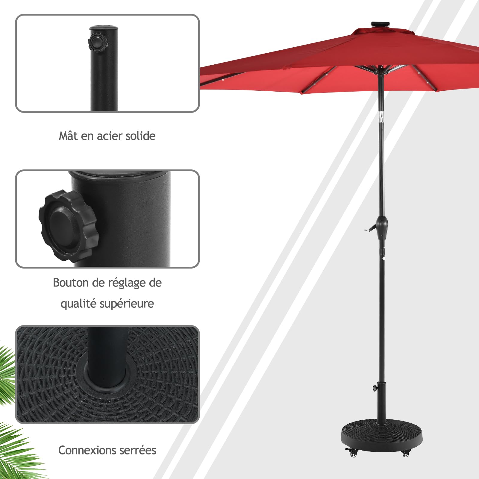 RELAX4LIFE Pied de Parasol à roulettes 23kg en Résine, Base de Parasol Rond