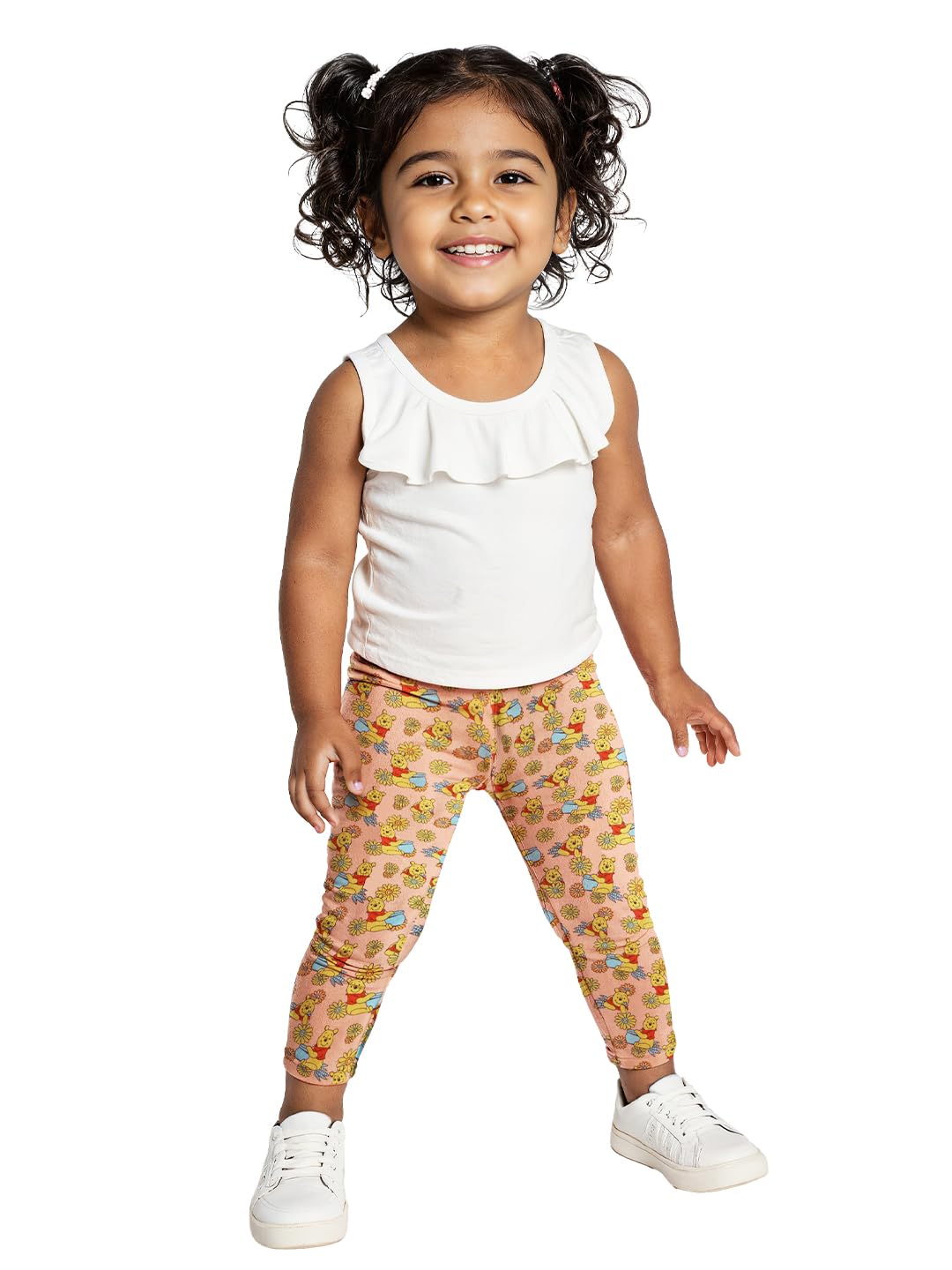 The Souled Store Winnie The Pooh: Pot of Honey Girls Orange All Over Stampato Leggings in cotone (2-8 anni)