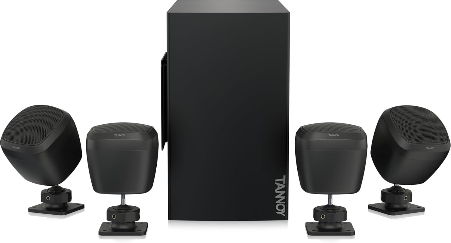 Generic Satellite-Subwoofer Loudspeaker System for Commercial Application: Elevate Your Space with Plug & Play Convenience, Black, SATSUB4PACK