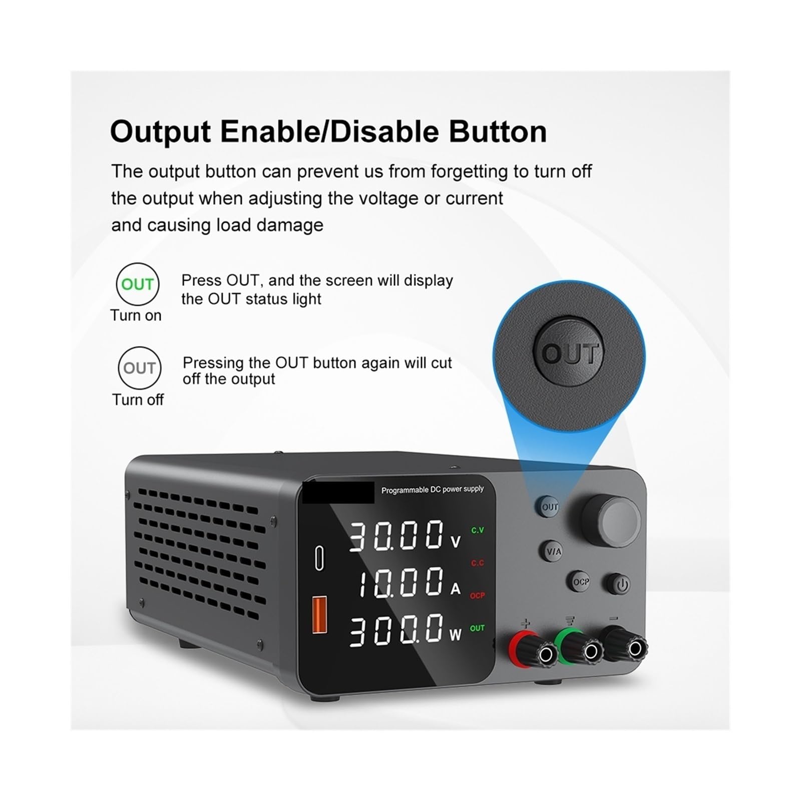 Fuente de alimentación variable, Fuente De Alimentación Laboratorio 30V 10A Con Carga Rápida USB Corriente Voltaje Regulable 5A 60V 120V 3A CC(TPS3010 White)