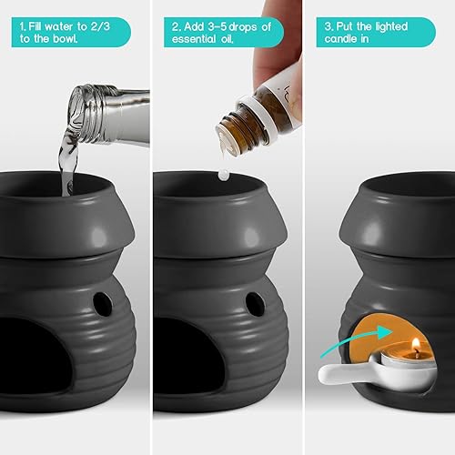 Miniatura 4 de ComSaf Quemador de aceite esencial con cuchara para velas, difusor de aceite de cerámica, difusor de aceite de cerámica, calentador de aceite de