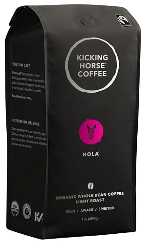 Kicking Horse Coffee, Hola, Light Roast, Whole Bean, 1 lb - Certified Organic, Fairtrade, Kosher Coffee - 454 g (Pack of 1) - Hola