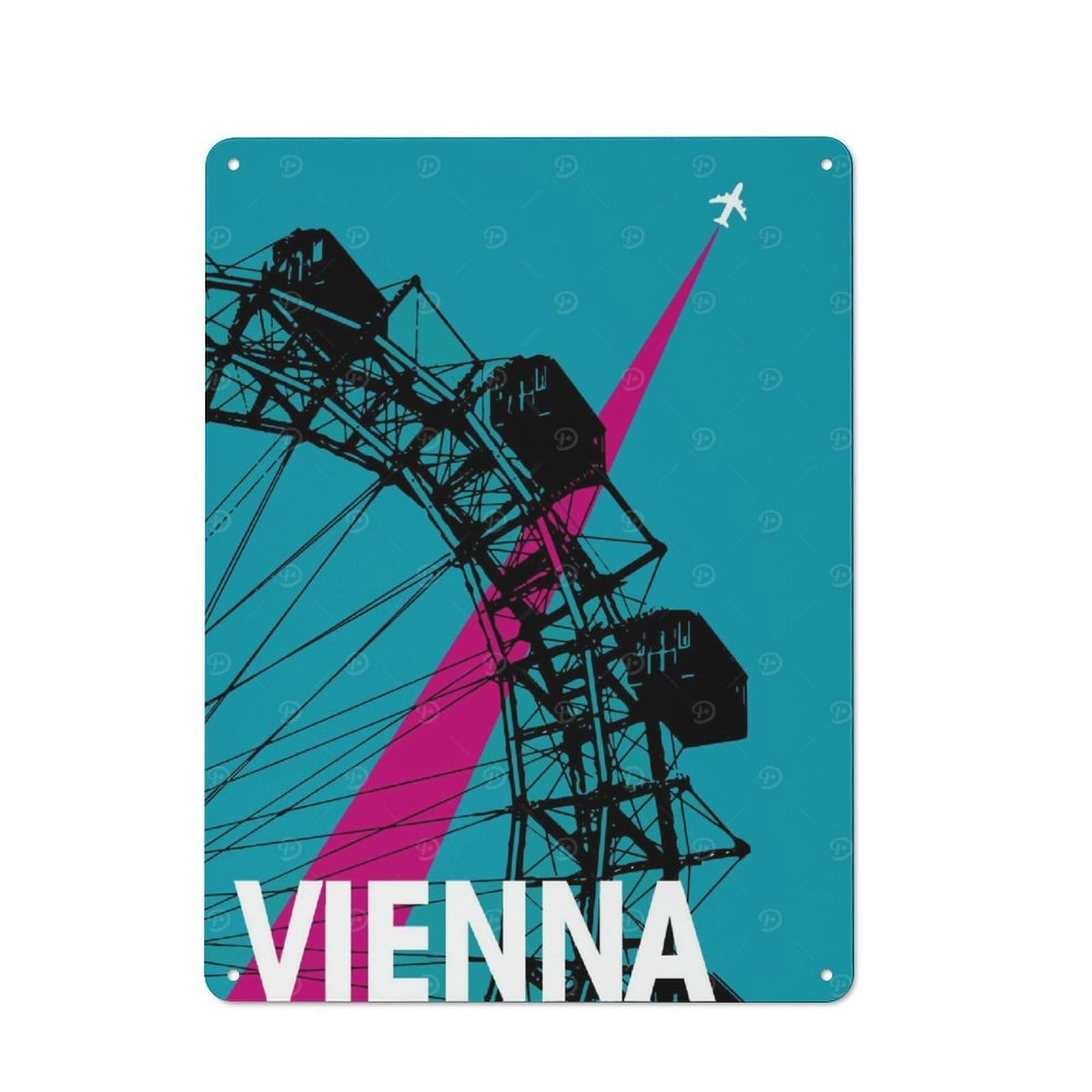 Junmoney Vienna Travel Tin Wall Plaque 40X30cm With For Garage Or Workshop, For An Autumn Wall Display In Garage And Workshop