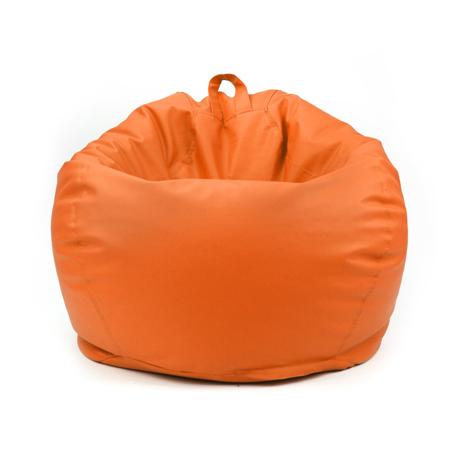 Classic Round Faux Leather Bean Bag with Polystyrene Beads Filling | Elegant & Cozy Seating | Lightweight & Portable | Easy to Clean (Orange, Large)