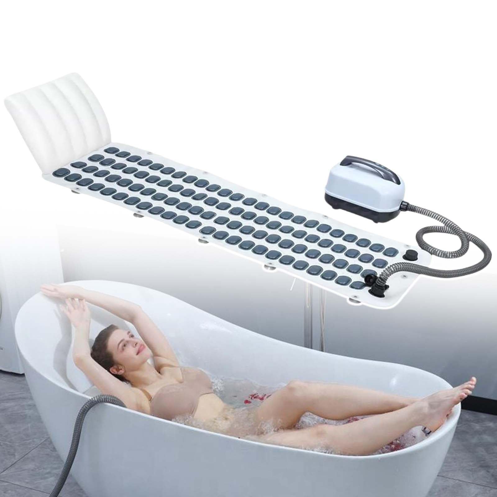 Alfombrilla de baño portátil impermeable con ventosas antideslizantes, bomba de aire motorizada, masajeador de spa en casa, 114 cm para relajación y comodidad