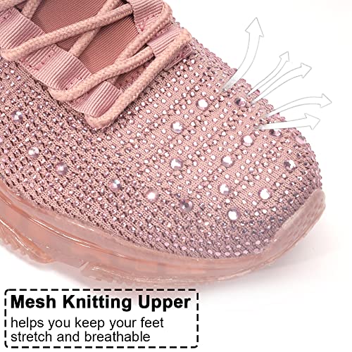 Image of BELOS Women's Rhinestone Mesh Slip On Walking Shoes Fashion Breathable Spakle Glitter Sneaker