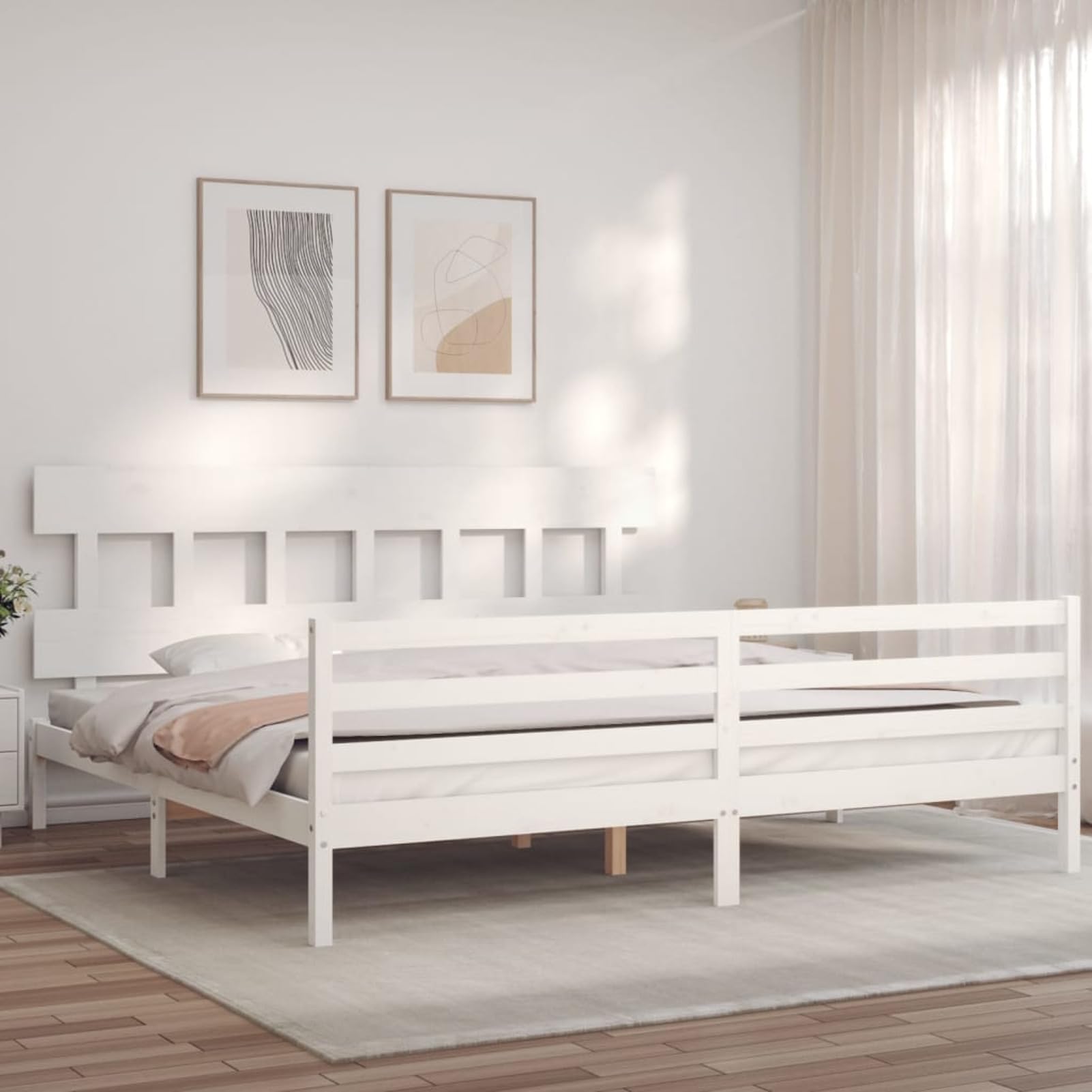 Rantry Bettgestell mit Kopfteil, Massivholz, Weiß, 200 x 200 cm, Lattenrost für Erwachsene, Kinder und Jugendliche, einfache Montage, Typ 15 Betten und Lattenroste
