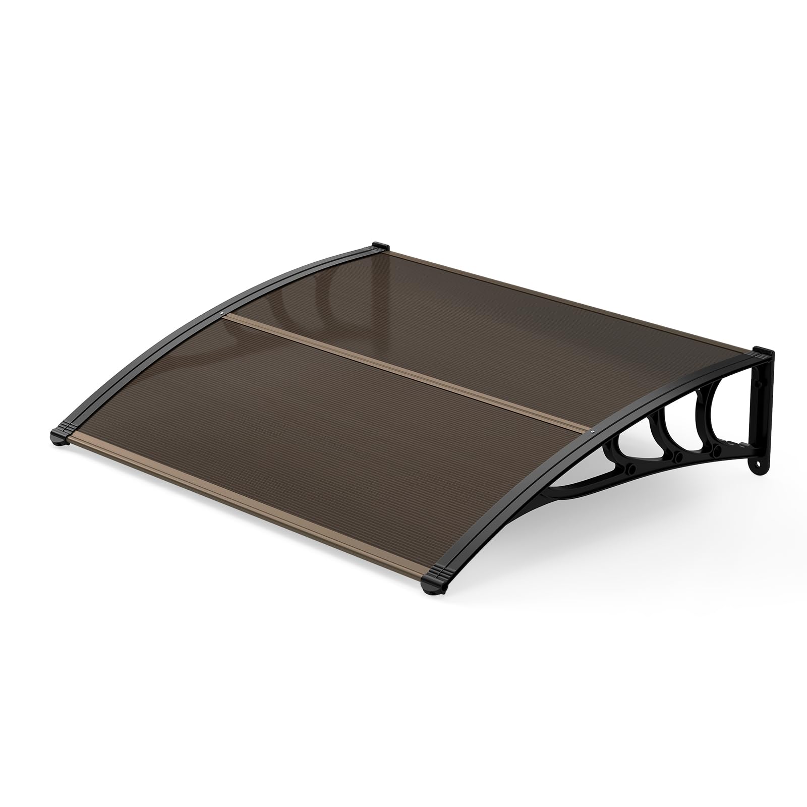 COSTWAY Pensilina Tettoia per Porta, Tettoia Parasole per Ingresso in Policarbonato, Robusta Barra di Fissaggio in Alluminio, Facile da Installare, per Finestra, Balcone, 100 x 75,5 x 23 cm (Marrone)