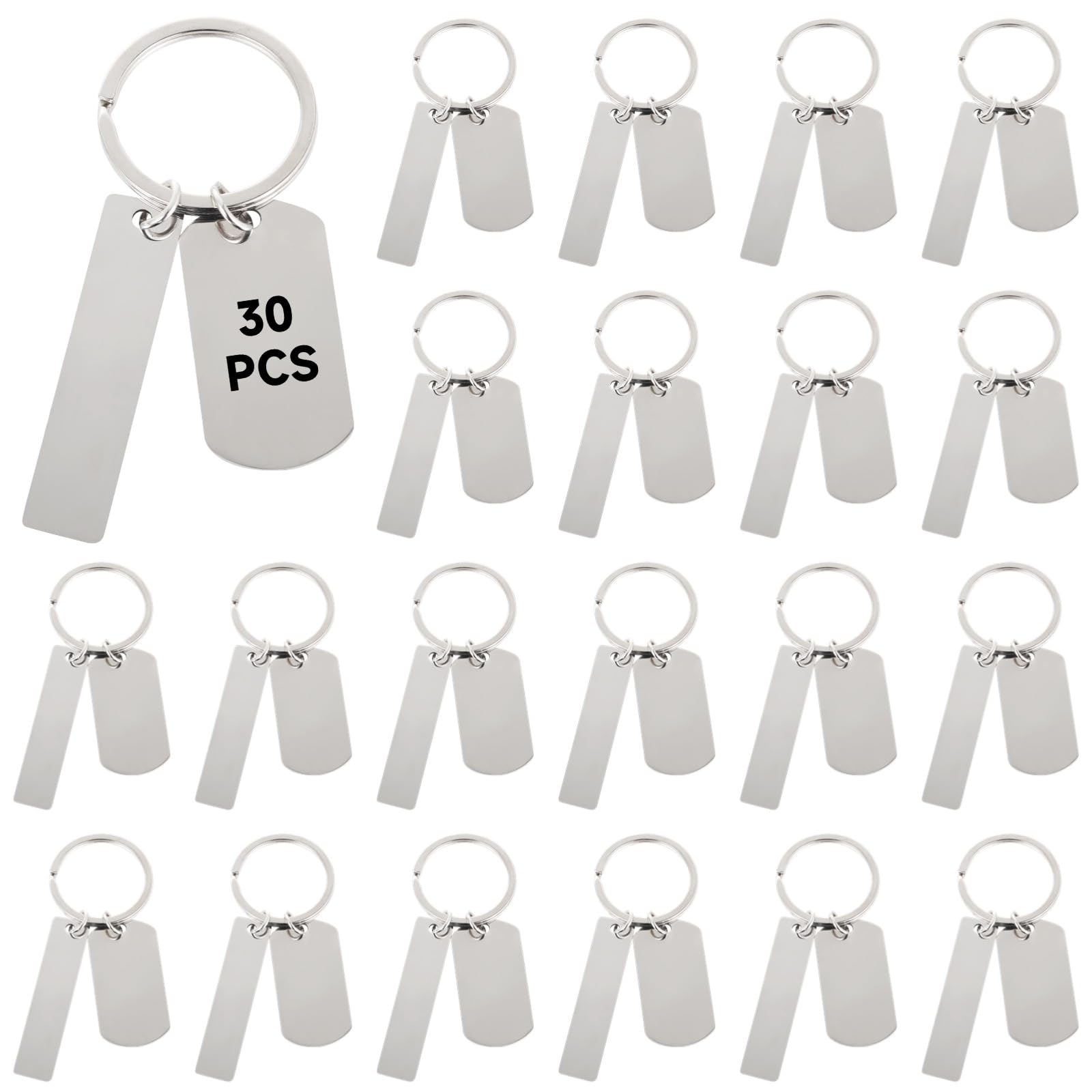 30 PCS plaques rondes à graver en acier inoxydable, médailles vierges pour chien avec trou, étiquettes métal polies avec anneaux porte-clés, pour gravure, bracelet, bijoux