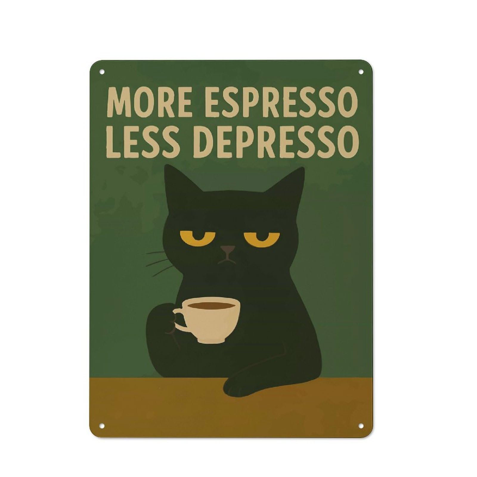 Junmoney Style-1 More Espresso Less Depresso Cat Decorative Tin Sign 40X30cm, Old Fashioned Vintage Wall Decor For Lounge, Study, Pub Or Wall Gallery