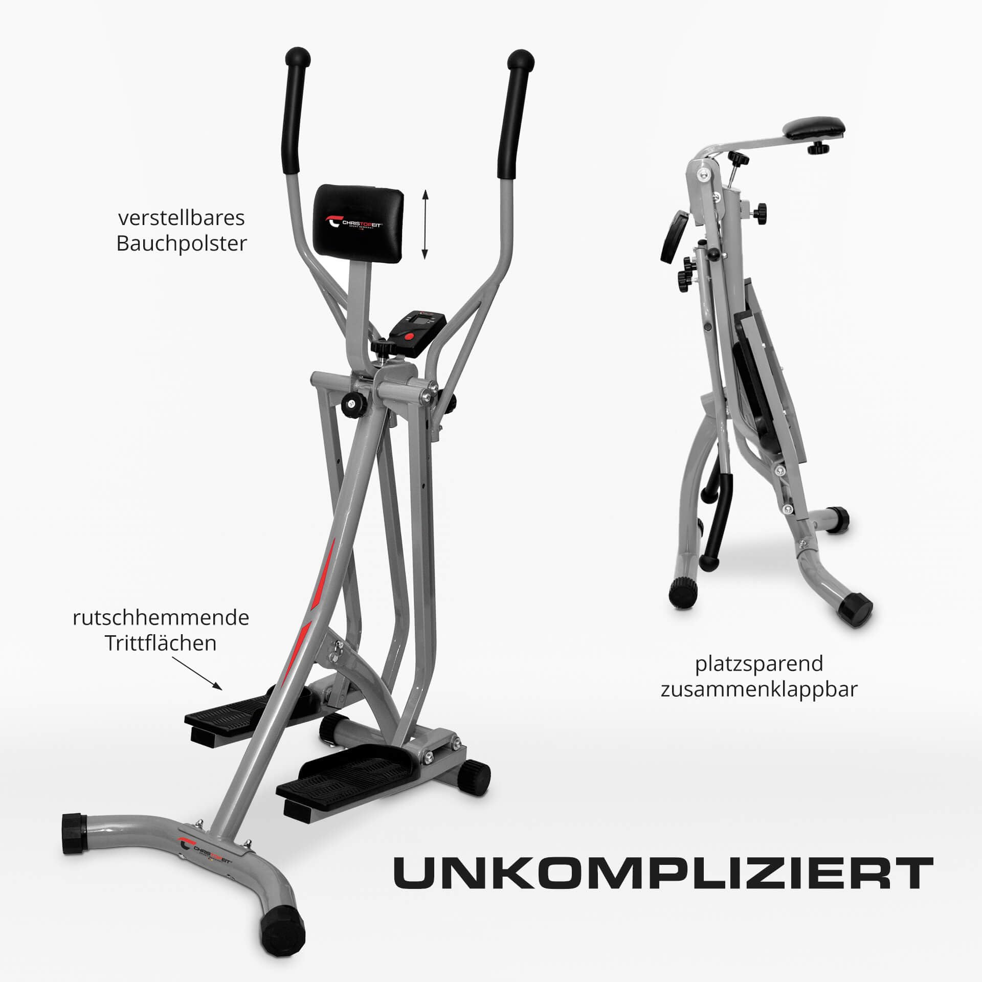 Christopeit Crosstrainer Walker Pliable, vélo elliptique pour la Maison, jusqu'à 100 kg, Ordinateur LCD, Peu encombrant, Compact, Silencieux