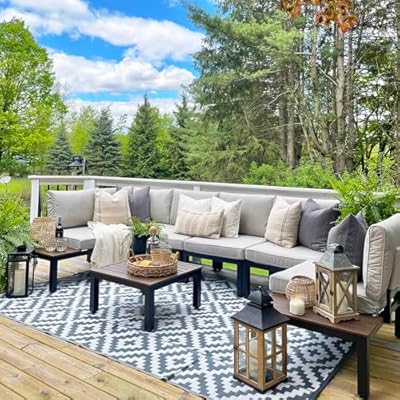 Sophia & William 6 Pieces Outdoor Patio Furniture Set, Metal Sectional Sofa Set Patio Conversation Set with Cushions-2 x Single Sofa with Side Table,2 x Single Sofa,1 x 2-Seat Sofa,1 x Tea Table