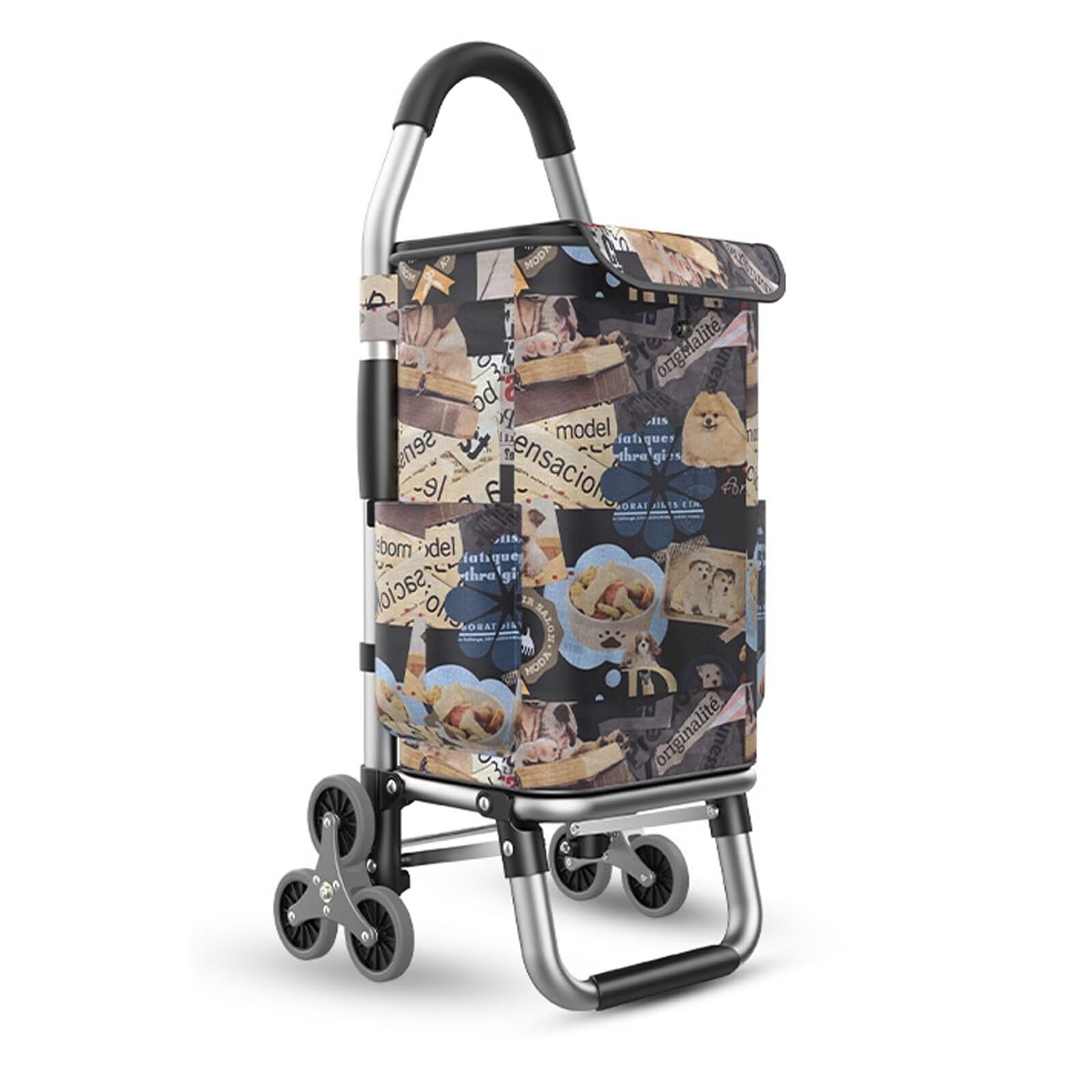 ZGLCQSGY Folding Shopping Trolley 6 Wheels Stair Climber Cart with Removable Waterproof Canvas Bag Side Pocket Portable Climbing Utility Cart Super Loading Max Capacity 36L, Puppy