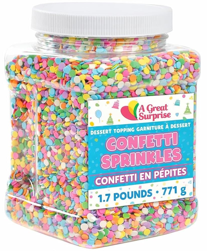 A Great Surprise Rainbow Sprinkles – 1.7 lb Bulk Pastel Confetti Jimmies – Birthday Cake Sprinkles for Cookies, Cupcakes, Cakes, Ice Cream, Party Desserts & Celebrations