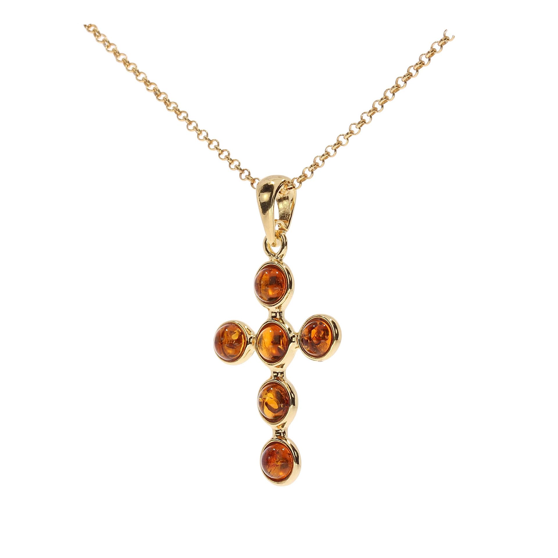 Ciondolo A Croce In Ambra Baltica E Argento Sterling 925 | Gioiello Moderno Senza Catena 3,4 Cm | Regalo Con Confezione In Elegante Scatola