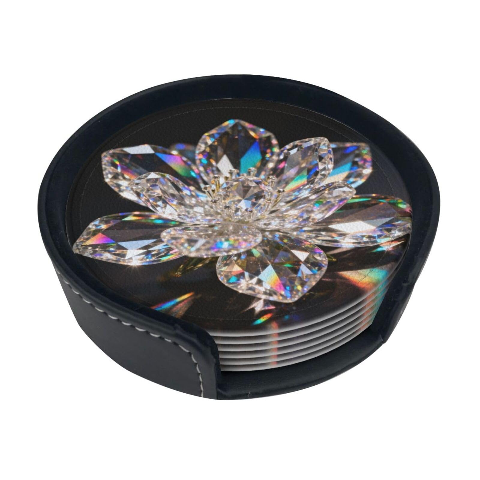 crystal Leather Coasters-Set of 6 with Storage Holder