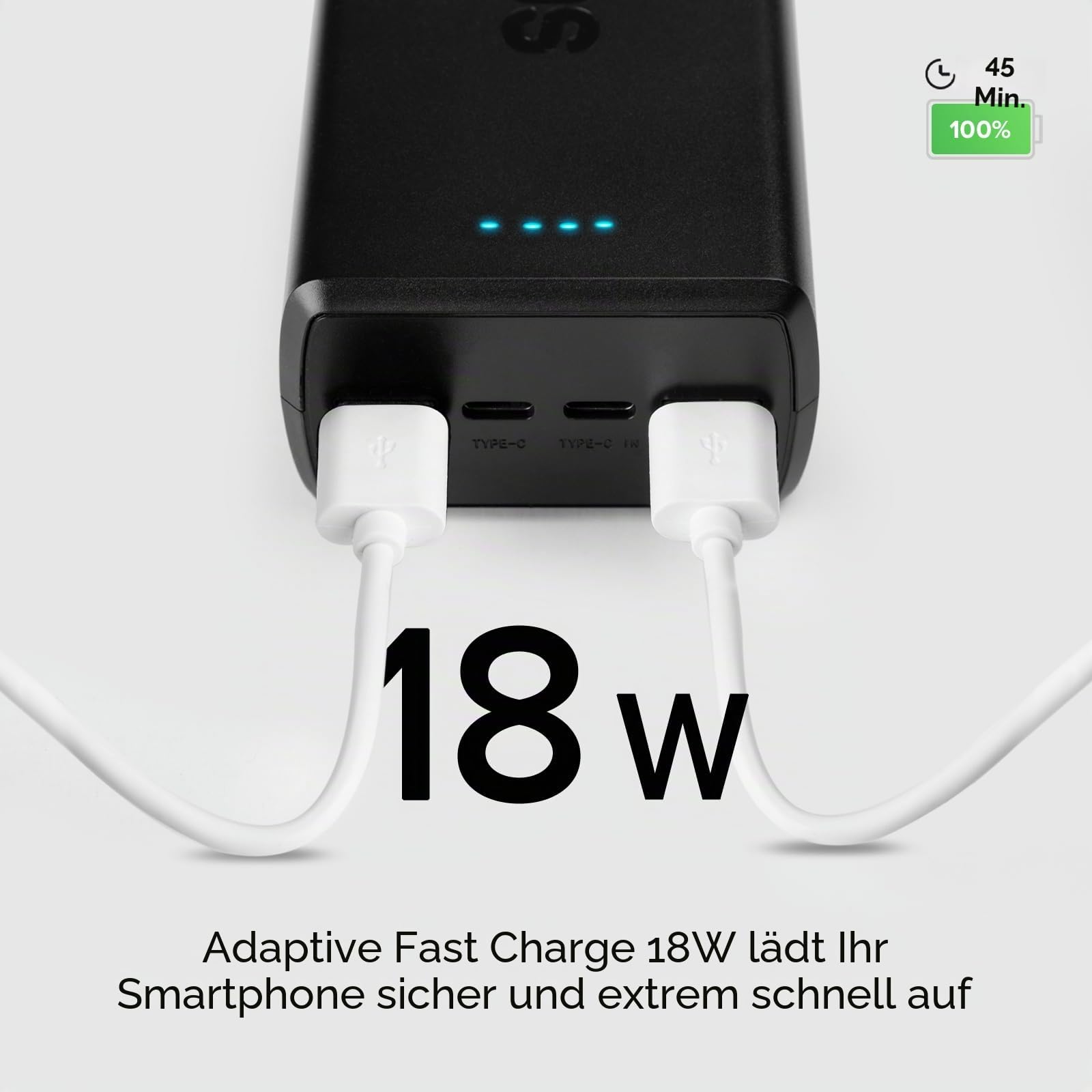 SBS PowerBank 30K Fast, 30.000 mAh Power Delivery, Schnellladung 20 W, Adaptive Fast Charge (AFC), Status-LED, USB-C, USB-A, Ladegerät für iPhone, iPad, AirPods, Samsung, Tablet, Smartphone