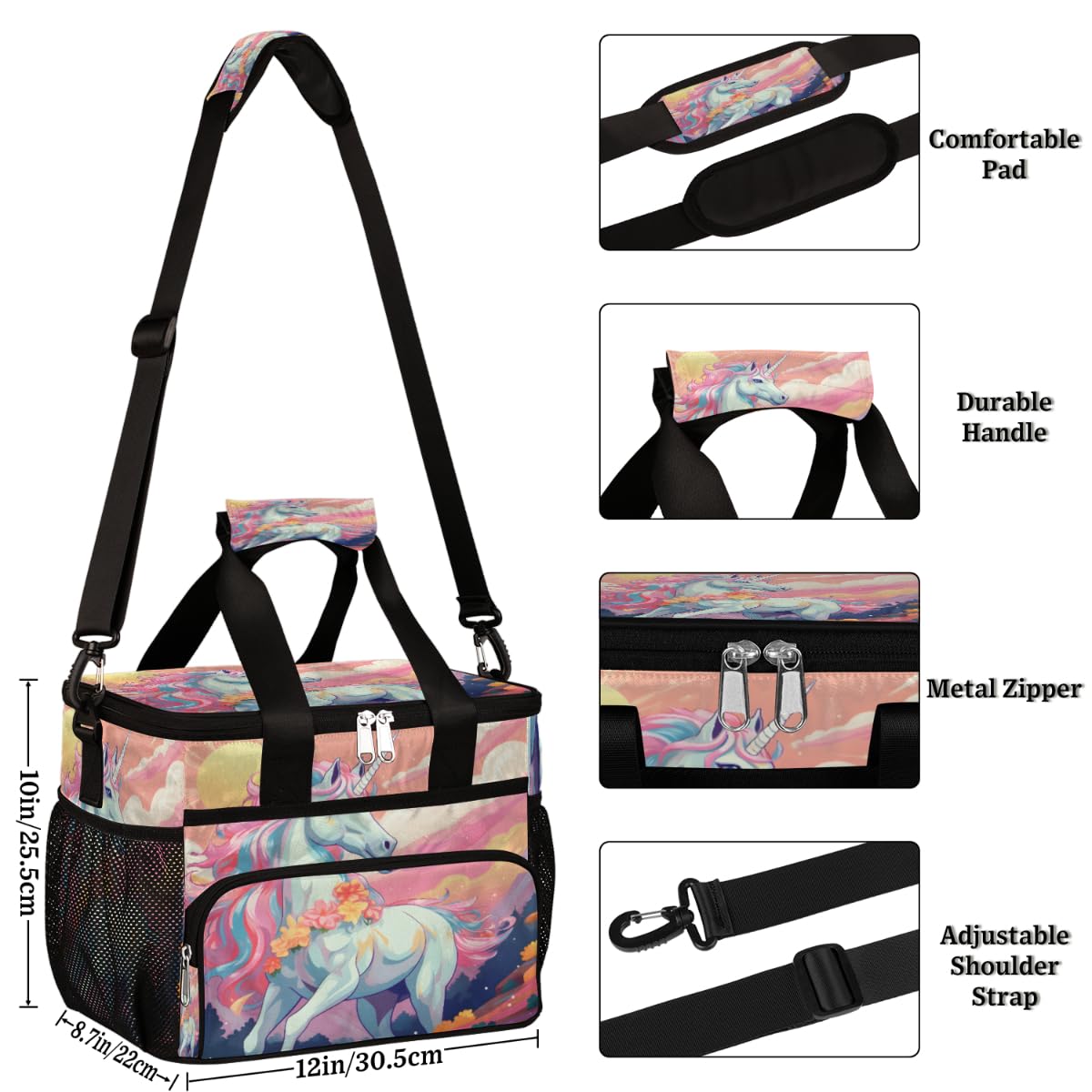 Unicorn Insulated Picnic Backpack Lunch Box for Women Men Picnic Basket Tote Lunch Bag Picnic Bag Portable Lunch Bags for Picnic, Beach, Work, Trip,Office, Camp Sunrise Unicorn