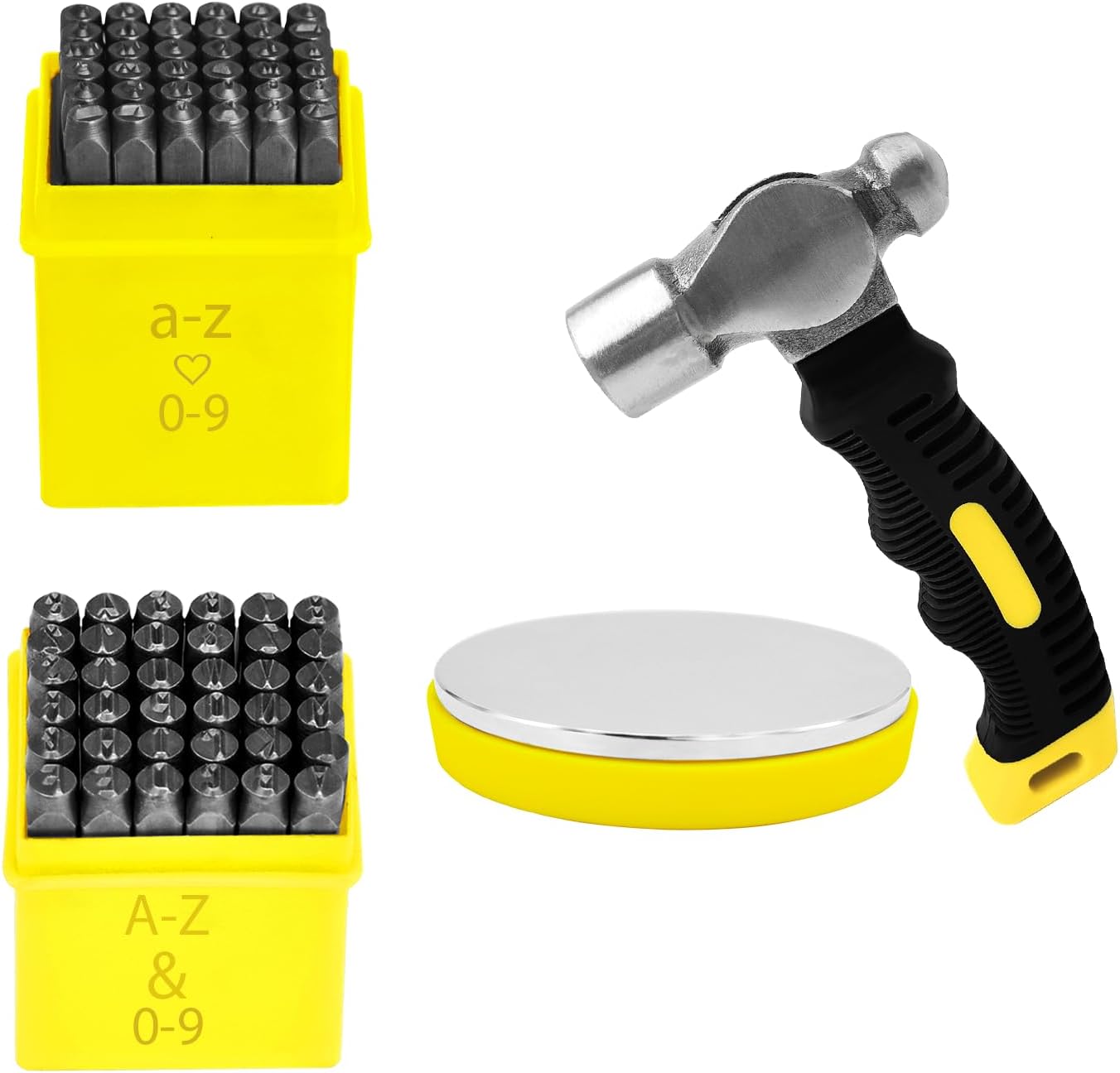 76Pcs Metal Stamping Kit, 1/4"(6mm) Font Uppercase And1/8"(3mm) Lowercase Letter and Number Punches, Steel Block, Metal Stamping Hammer(74Pcs 6mm+ 3mm)