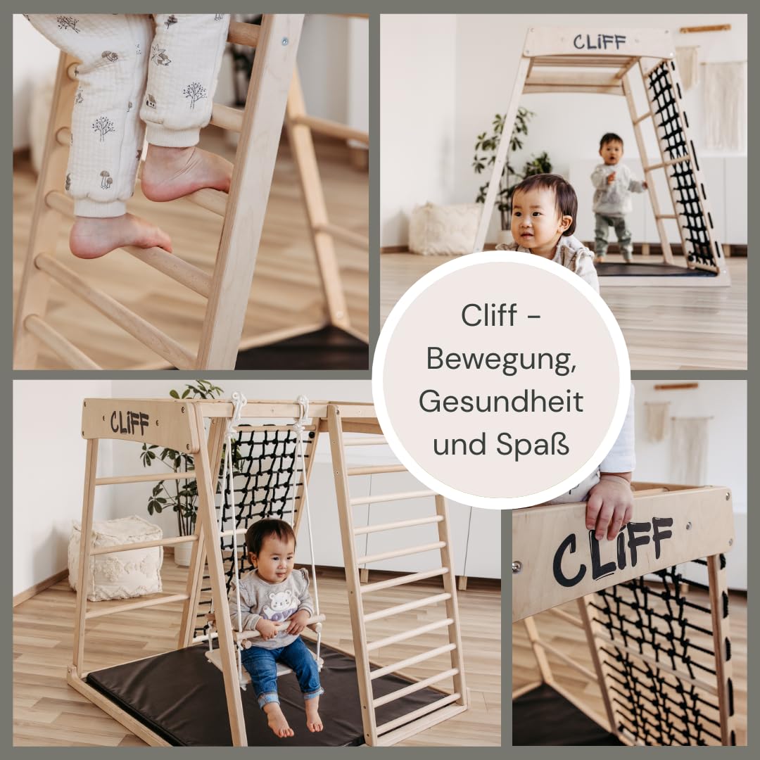CLIFF (KIDWOOD) Montessori Klettergerüst – mit Matte für Kleinkinder, Indoor Spielzeug aus Naturholz, Sicher & Robust, Qualität aus Austria