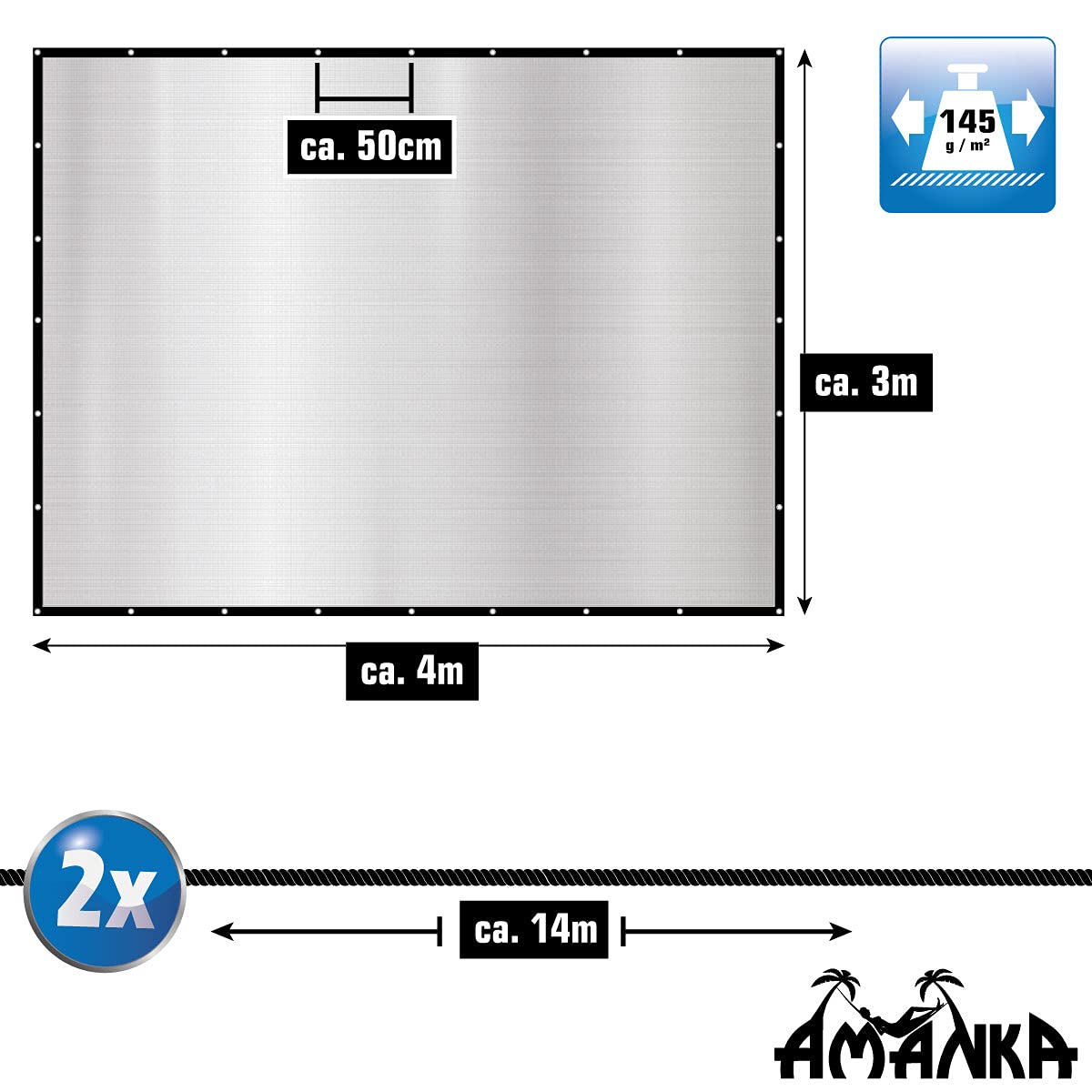 AMANKA 3x4 m Copertura Sole Auto - 99% Sombra Telo Anti UV - Tessuto Oscurante Termico - Telo Parasole Auto Esterno - Telo Copri Camper Telone Campeggio Tarp Riflettente per Giardino Telone Spiaggia