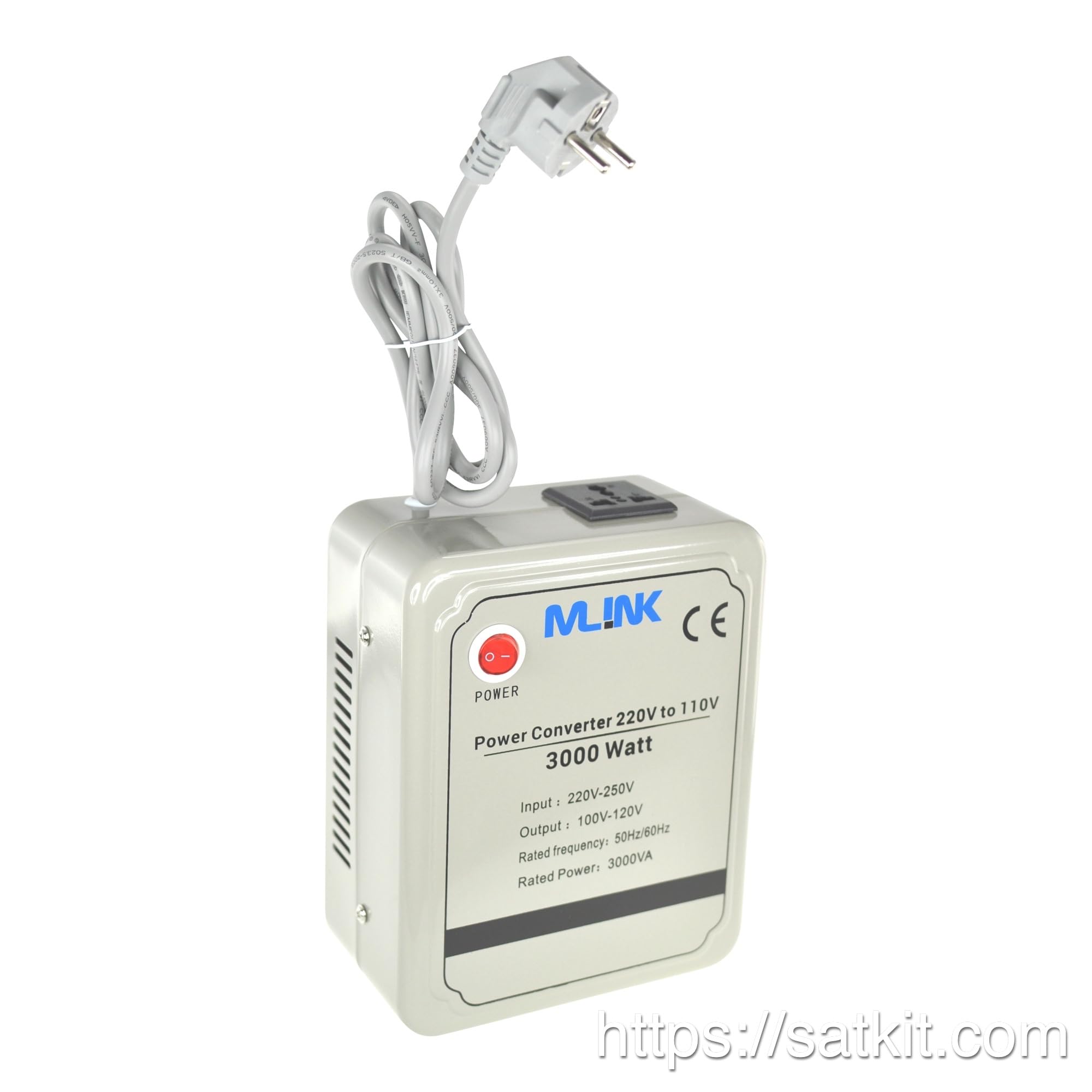 Mlink Transformador de Corriente 220V a 110V 3000W Toroidal Onda Senoidal Pura Carcasa Metálica Enchufe Universal